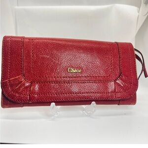 Chloe Long Wallet Purse Parati Leather Red Authentic